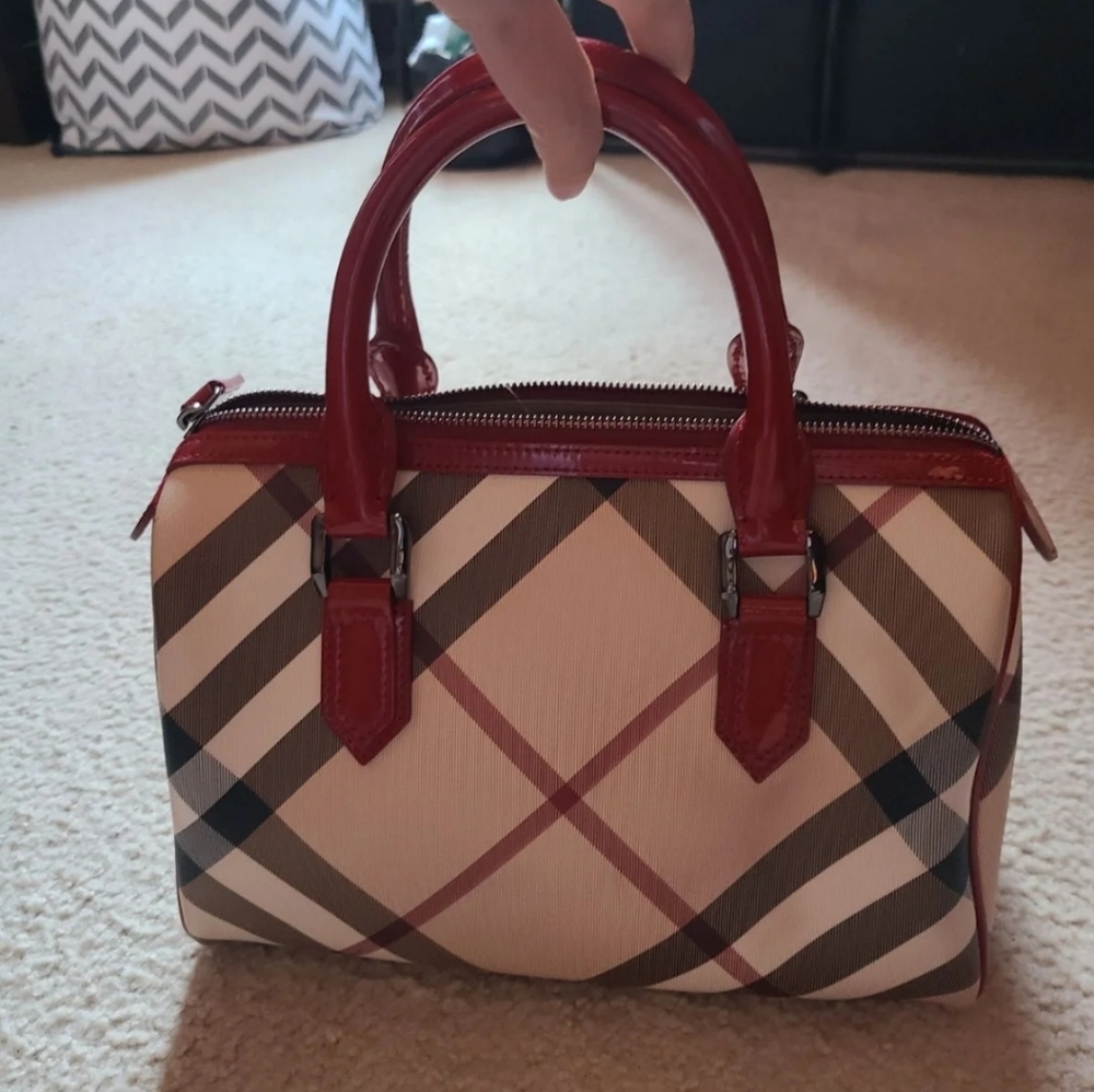 Burberry red leather Boston bag